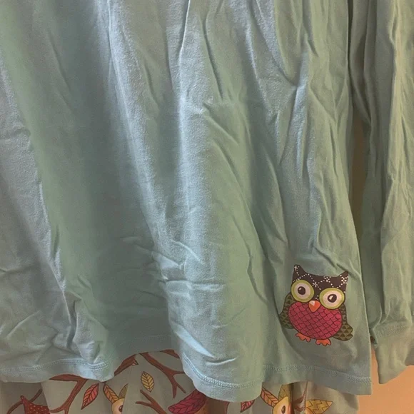 Nick & Nora Owl Pajama Set - Light Blue and Green - XXL - Picture 4 of 11